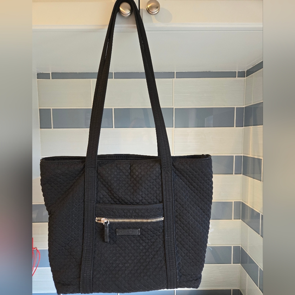 Vera Bradley Black Quilted Tote with Front Zip Pocket